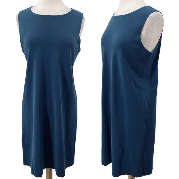 Patagonia Organic Cotton Stretch Knit Dress Sleeveless Boatneck Slate Blue Large - Picture 1 of 8